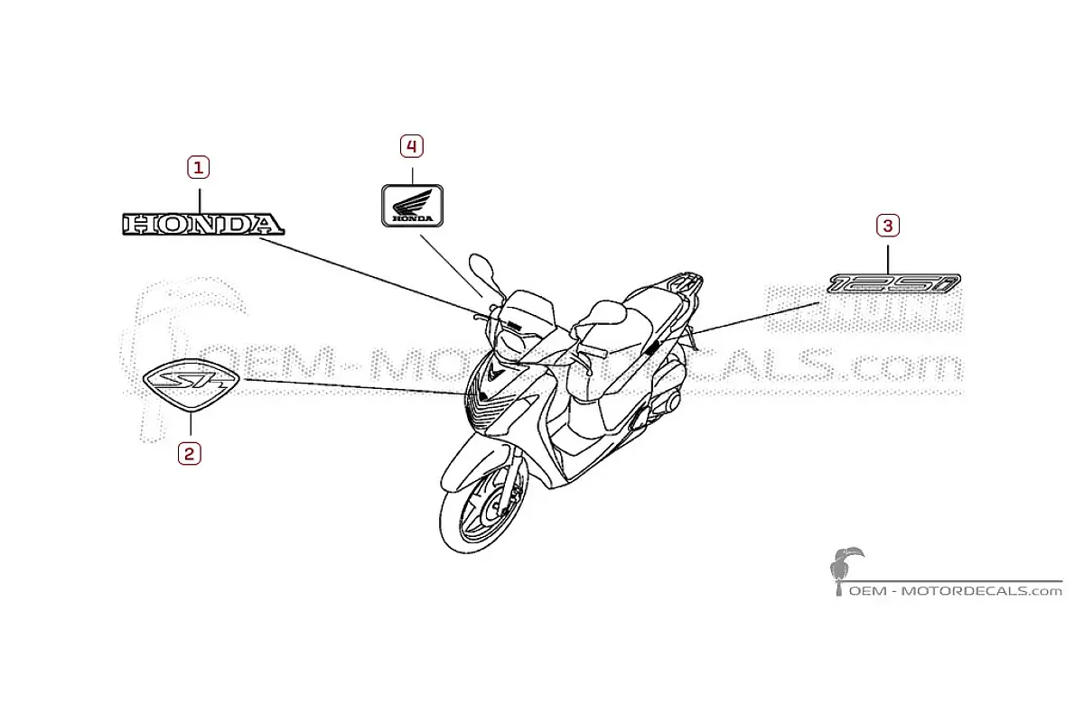 Stickers voor Honda SH125i 2009 • Honda OEM Stickers