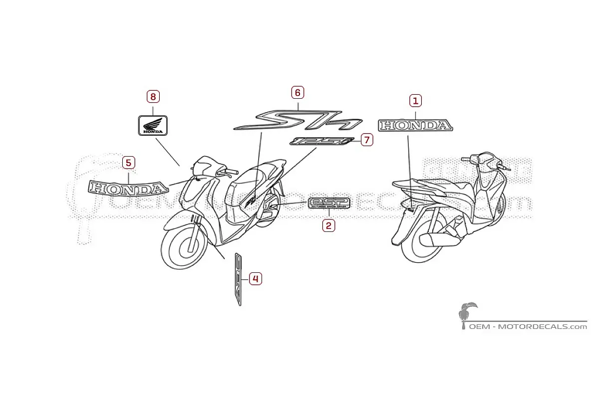 Autocollants pour Honda SH125i 2017 • Honda Autocollants OEM