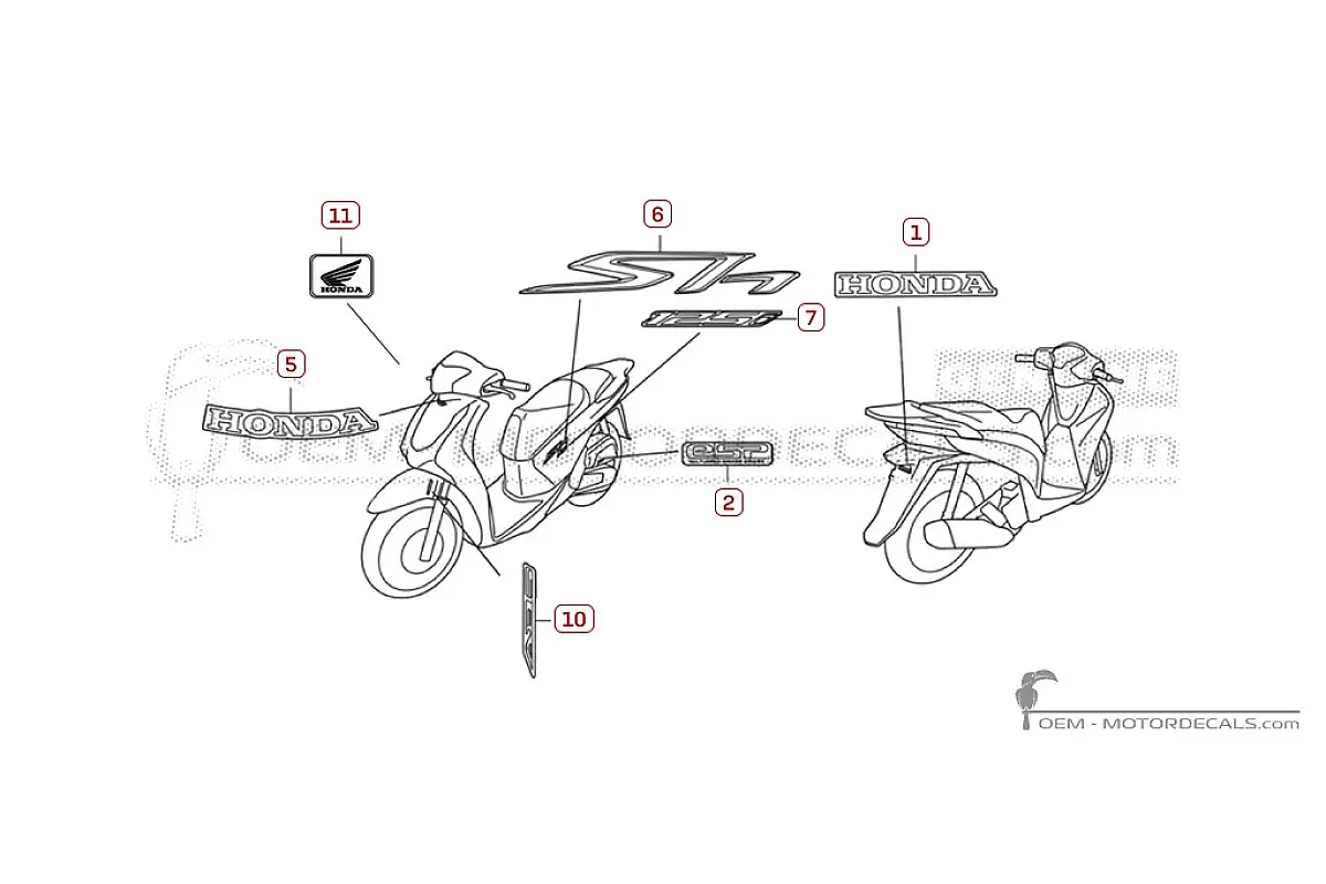 Autocollants pour Honda SH125i 2019 • Honda Autocollants OEM