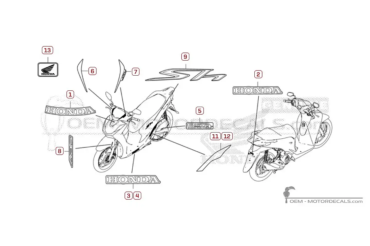 Aufkleber für Honda SH125i 2024 • Honda OEM-Aufkleber