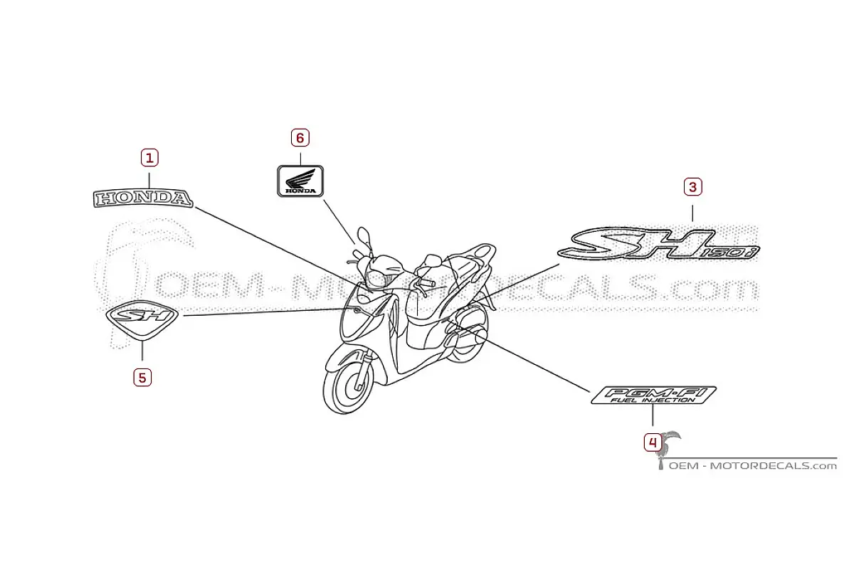 Adesivi per Honda SH150i 2005 • Honda Adesivi OEM