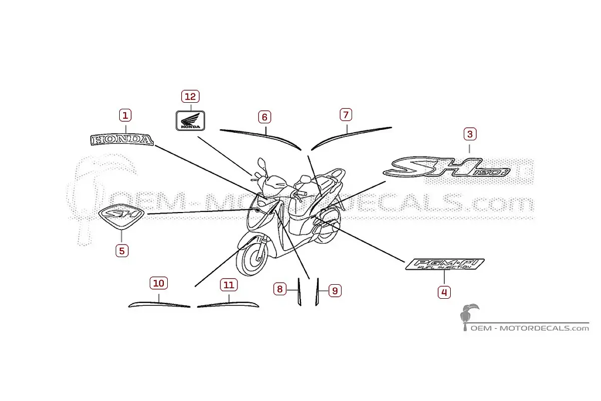 Decals for Honda SH150i R 2008 • Honda OEM Decals