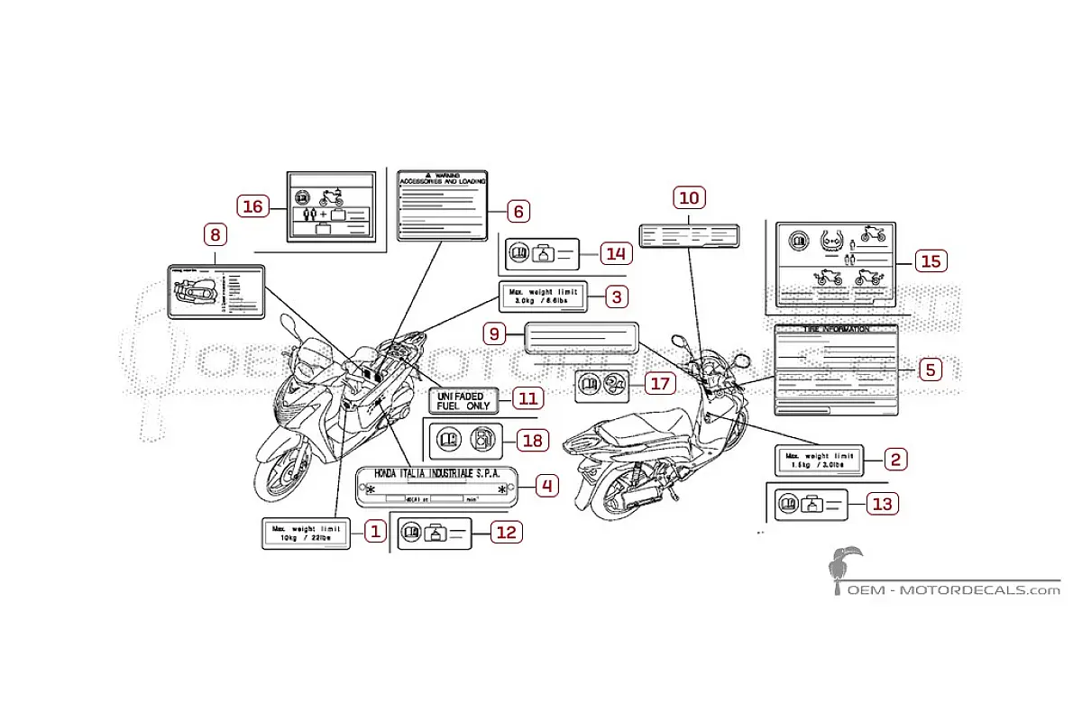Pegatinas para Etiquetas de precaución • Honda Pegatinas OEM