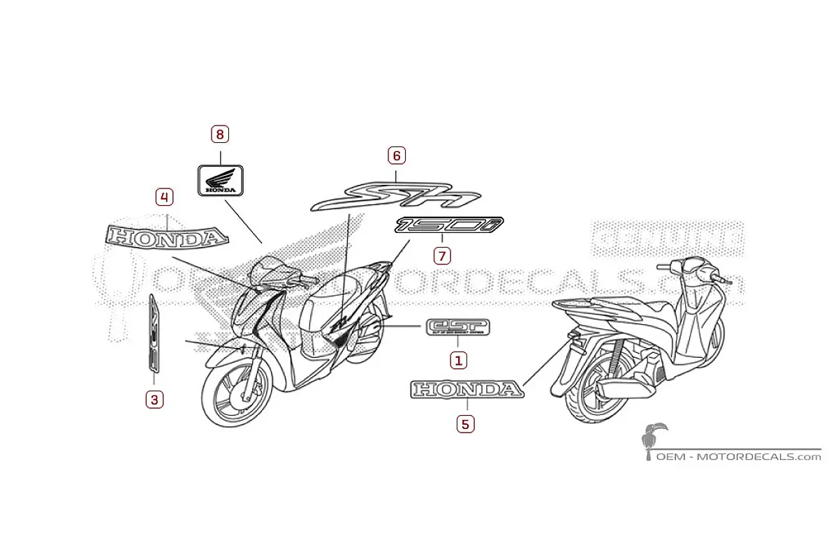 Aufkleber für Honda SH150i 2016 • Honda OEM-Aufkleber
