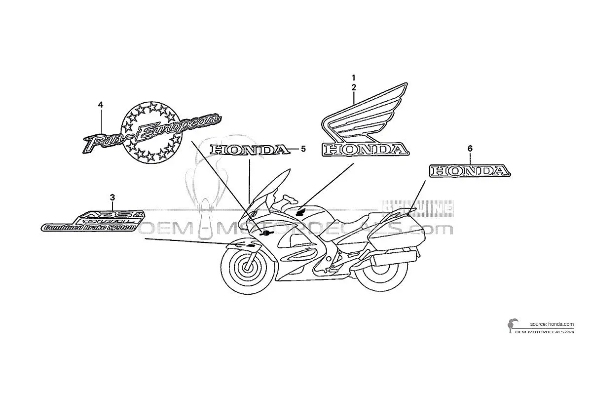 Decals for Honda ST1300 PAN EUROPEAN 2002 - Red • Honda OEM Decals