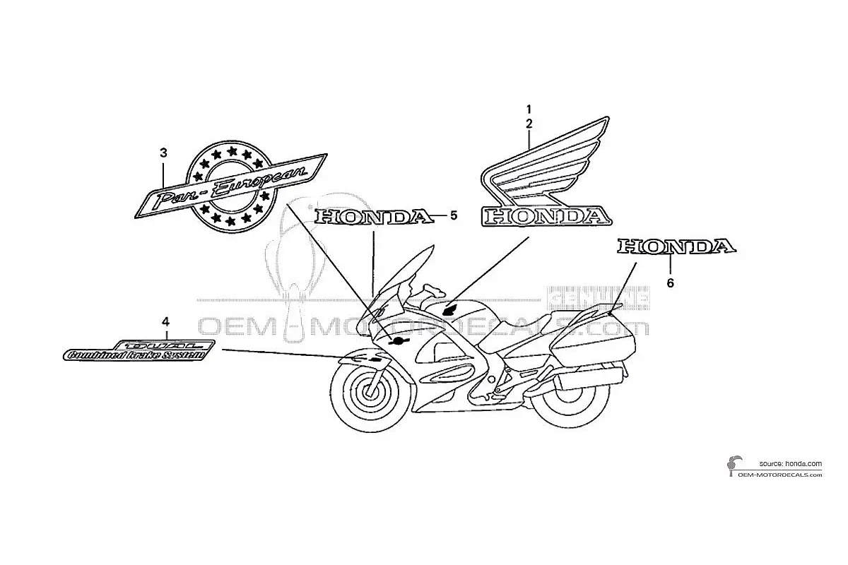 Decals for Honda ST1300 PAN EUROPEAN 2004 - Silver • Honda OEM Decals