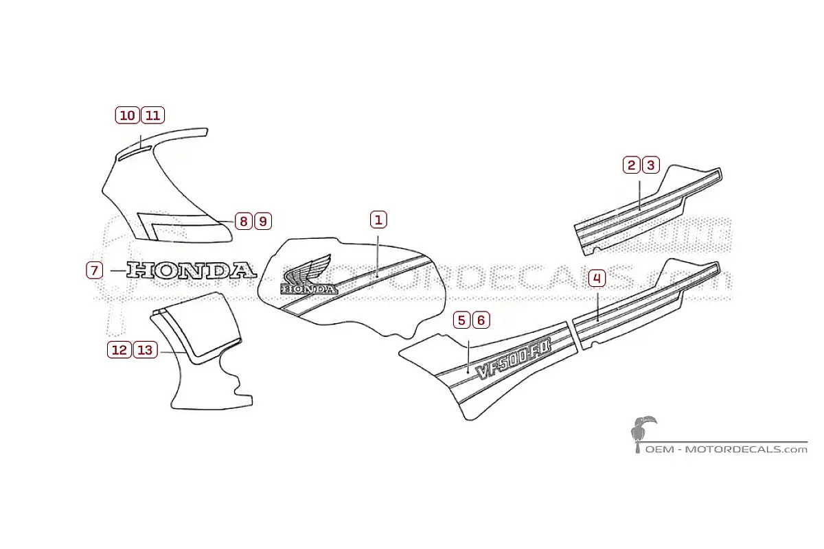 Adesivi per Honda VF500 FII Interceptor 1984 • Honda Adesivi OEM
