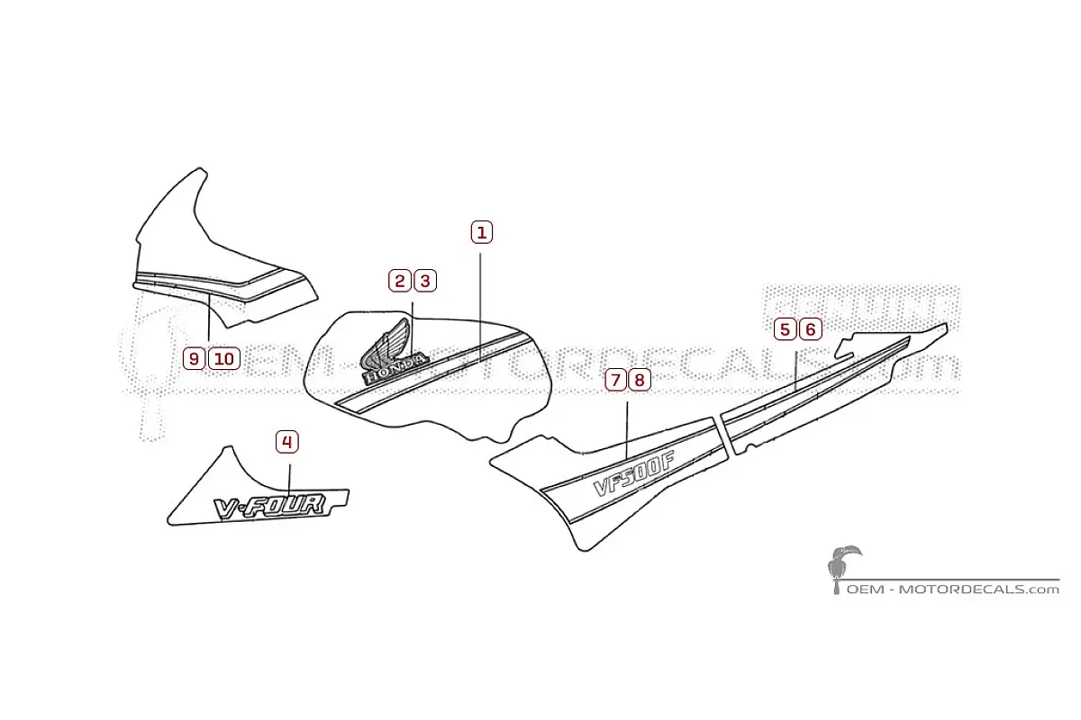 Decals for Honda VF500 F 1985 • Honda OEM Decals