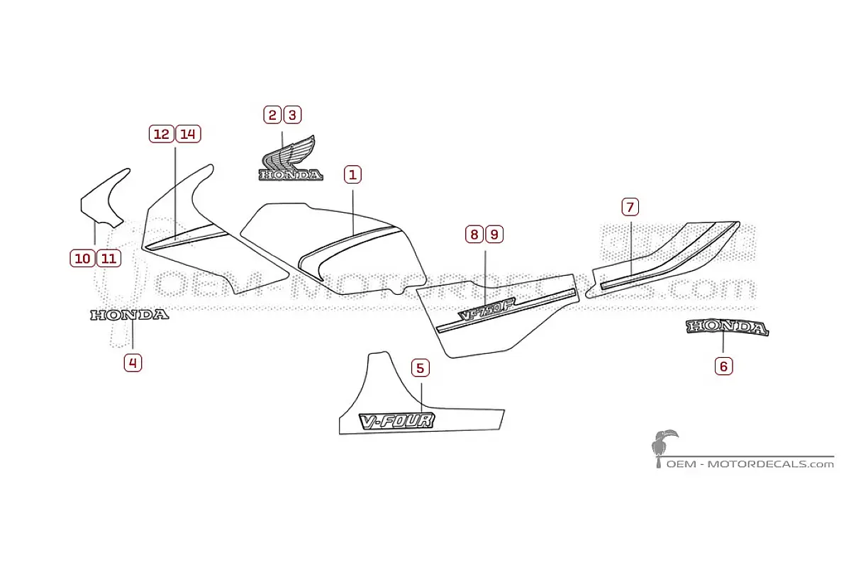 Autocollants pour Honda VF750 F 1983 • Honda Autocollants OEM