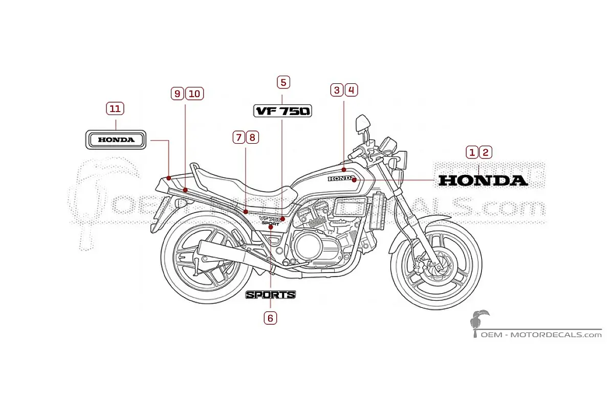 Autocollants pour Honda VF750 S Sabre 1985 • Honda Autocollants OEM