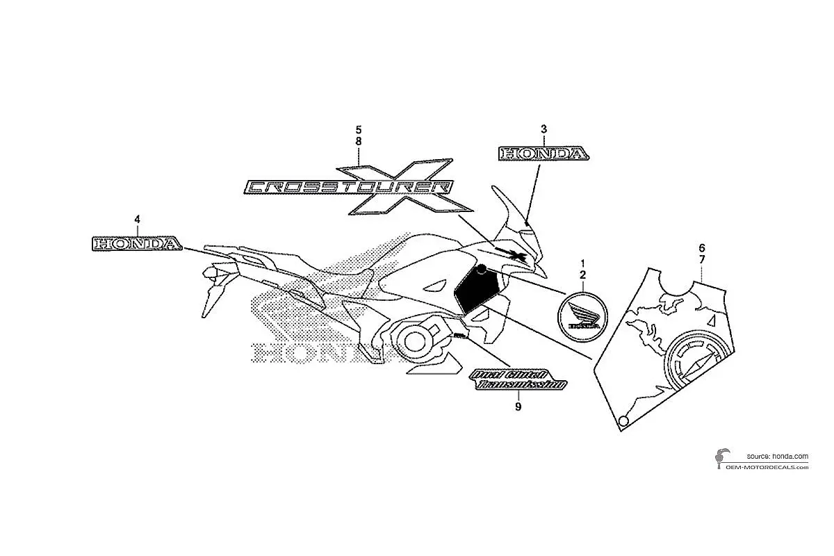 Autocollants pour Honda VFR1200X CROSSTOURER 2013 - Noir • Honda Autocollants OEM