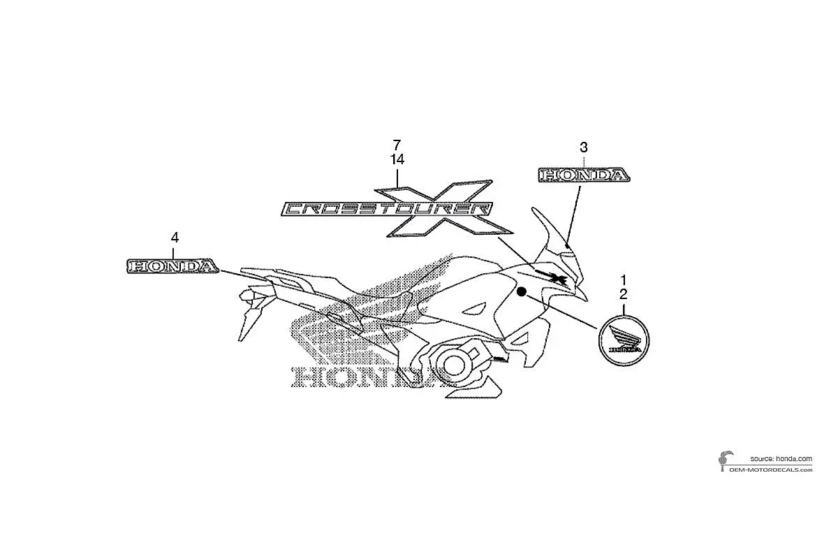 Stickers voor Honda VFR1200X CROSSTOURER 2014 - Rood • Honda OEM Stickers