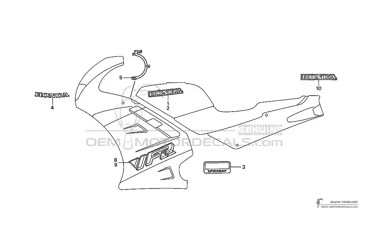 Decals for Honda VFR750 1990 - White • Honda OEM Decals