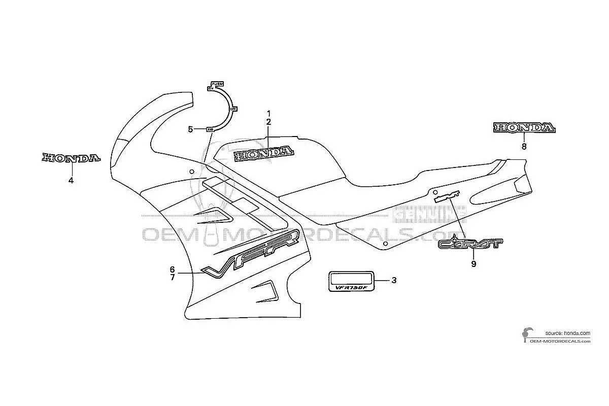 Adesivi per Honda VFR750 1991 - Bianco • Honda Adesivi OEM