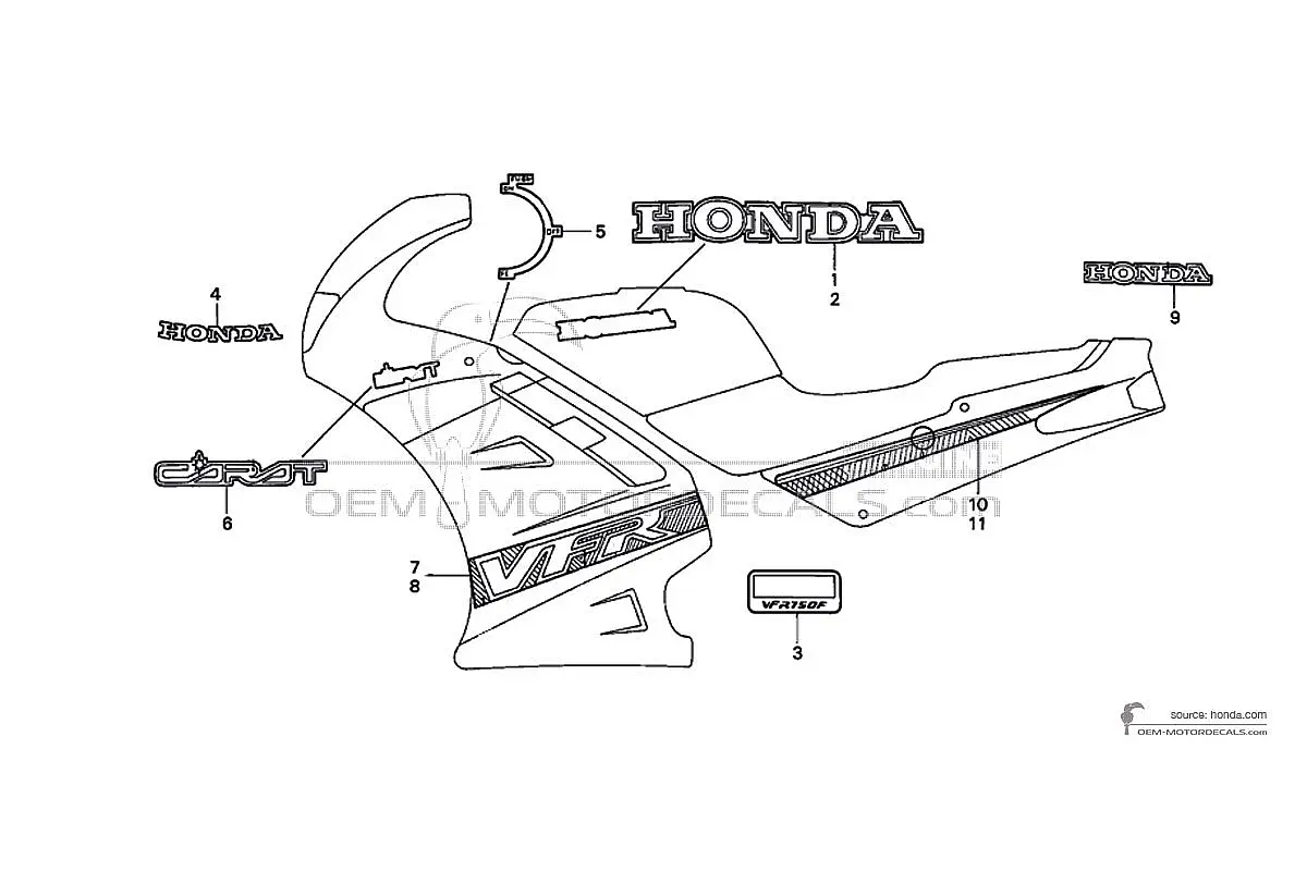 Decals for Honda VFR750 1993 - Blue • Honda OEM Decals
