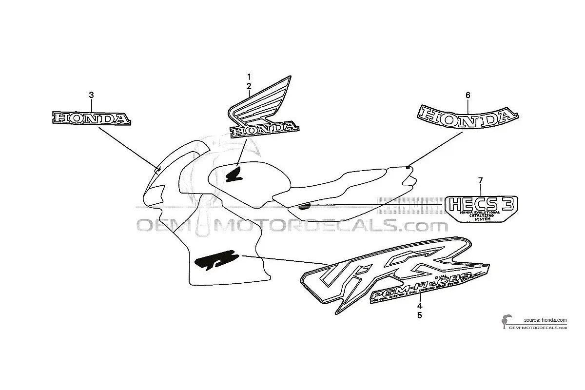 Decals for Honda VFR800 1998 - Black • Honda OEM Decals