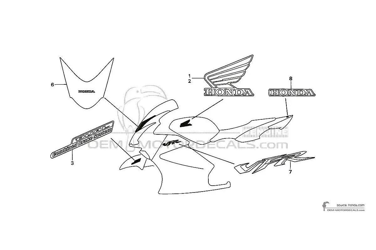 Decals for Honda VFR800 VTEC 2009 - Silver • Honda OEM Decals
