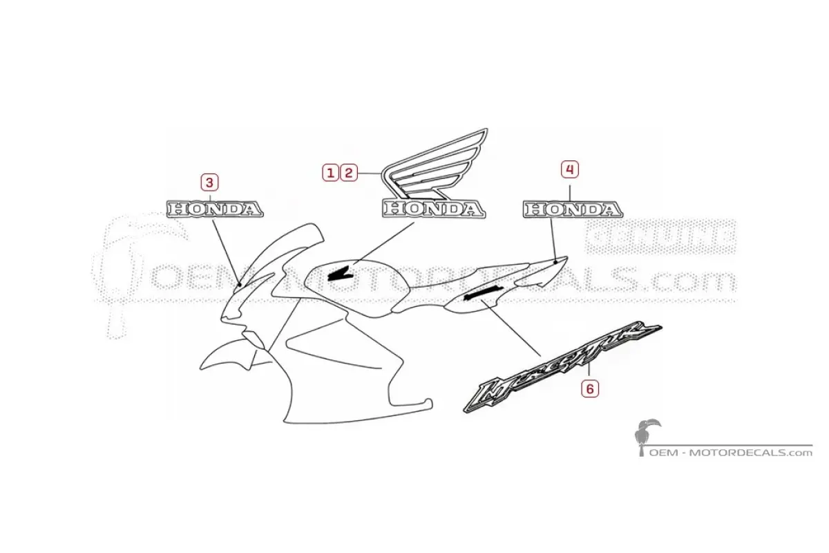 Stickers voor Honda VFR800 INTERCEPTOR 2005 • Honda OEM Stickers