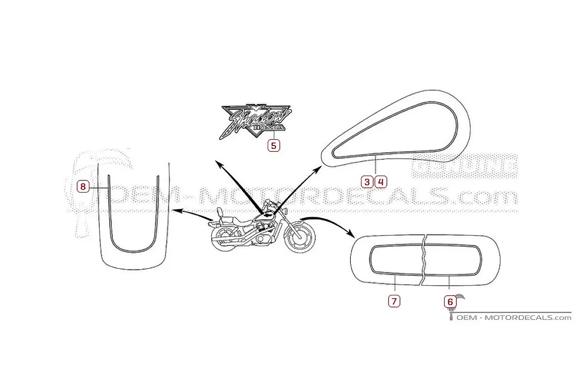 Decals for Honda VT1100 SHADOW 1992 • Honda OEM Decals