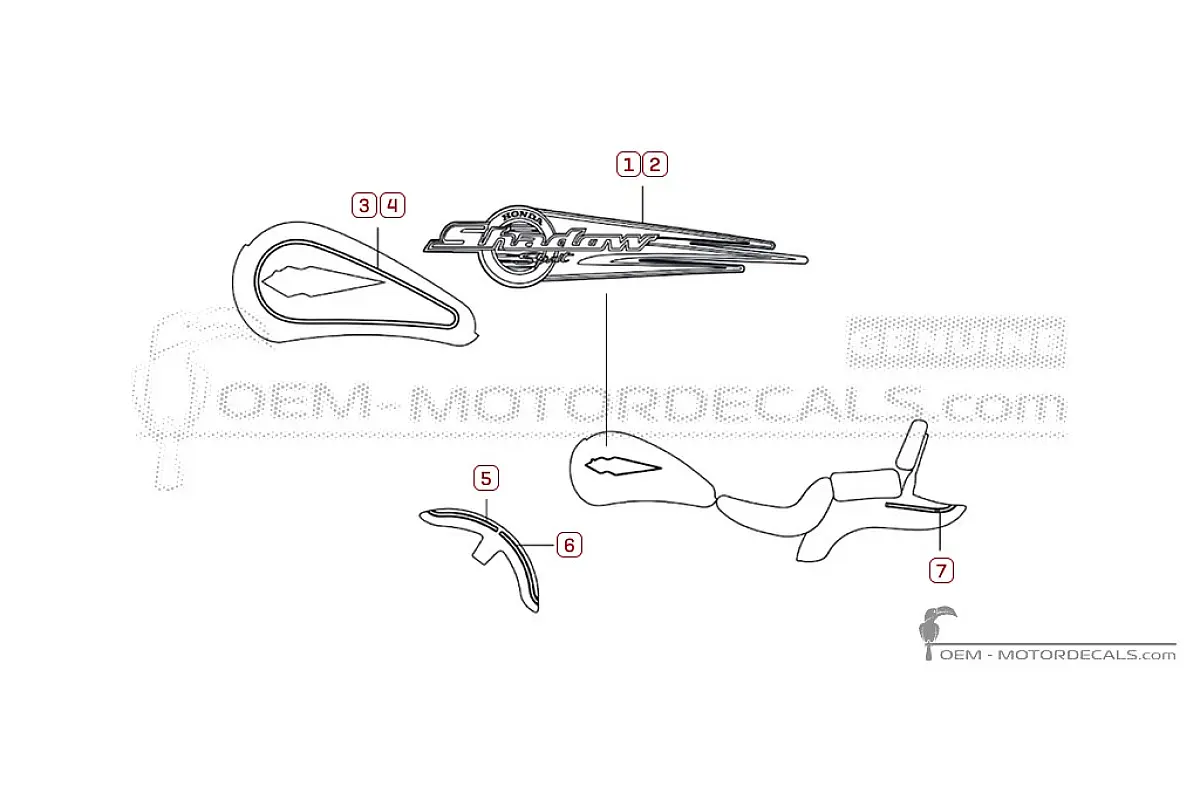 Decals for Honda VT1100 SHADOW Spirit 1998 • Honda OEM Decals