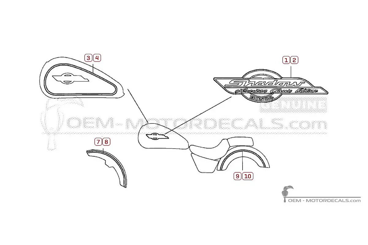 Aufkleber für Honda VT1100 SHADOW ACE 1998 • Honda OEM-Aufkleber
