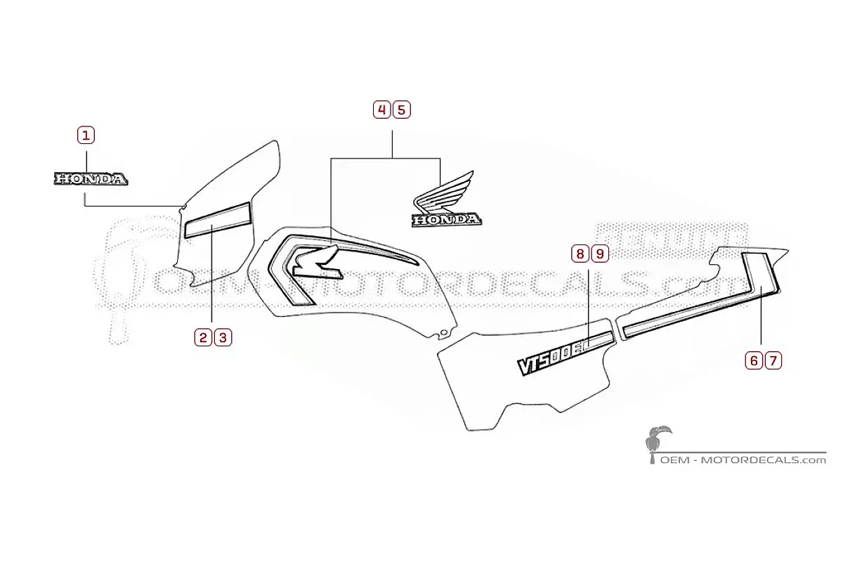 Autocollants pour Honda VT500 E Euro 1985 • Honda Autocollants OEM