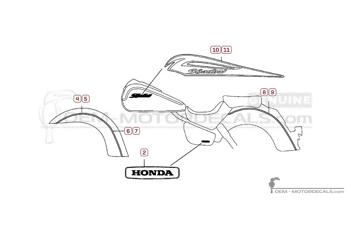 Decals for Honda VT750C SHADOW 2005 • Honda OEM Decals