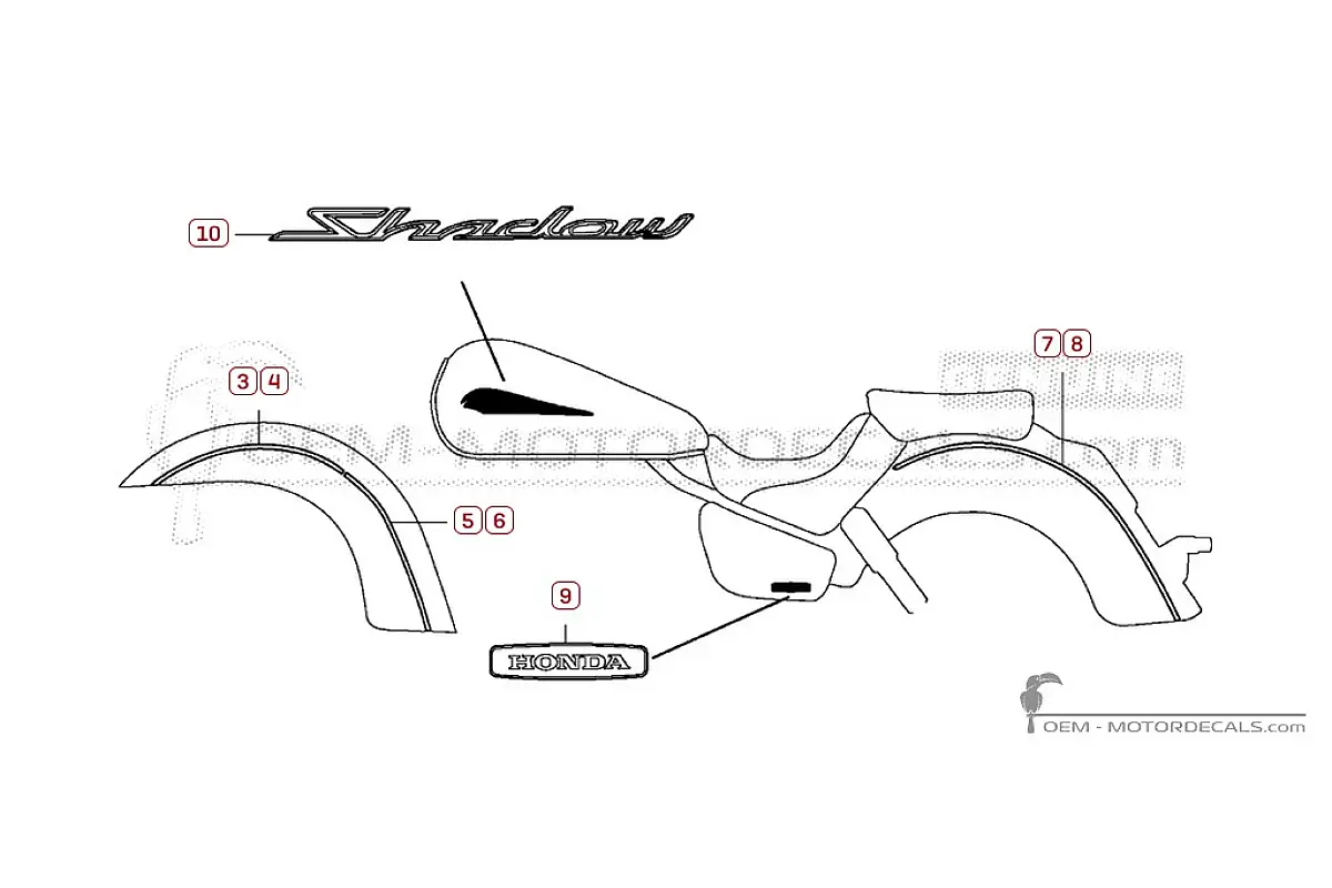 Decals for Honda VT750C SHADOW Aero 2012 • Honda OEM Decals