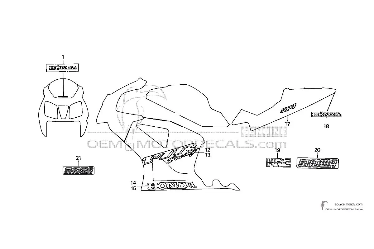 Stickers voor Honda VTR1000 SP1 2001 - Zilver • Honda OEM Stickers
