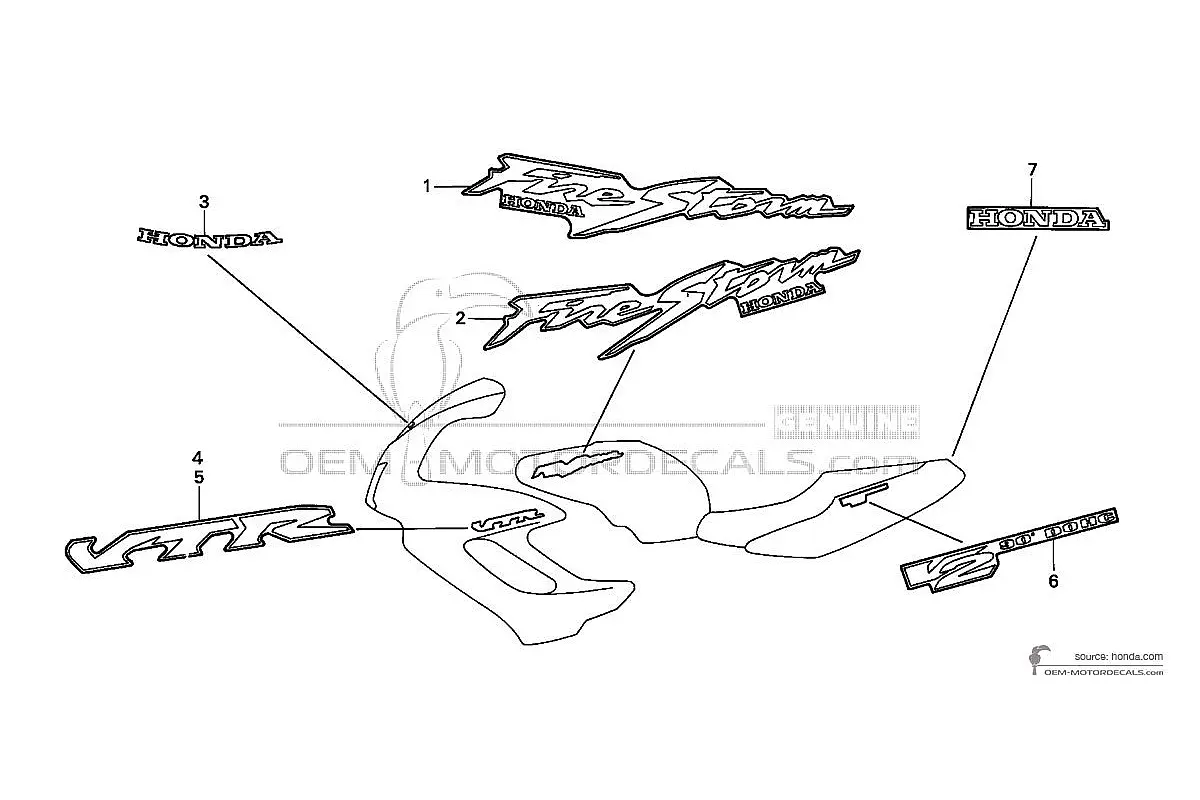 Autocollants pour Honda VTR1000F FIRESTORM 1997 - Noir • Honda Autocollants OEM