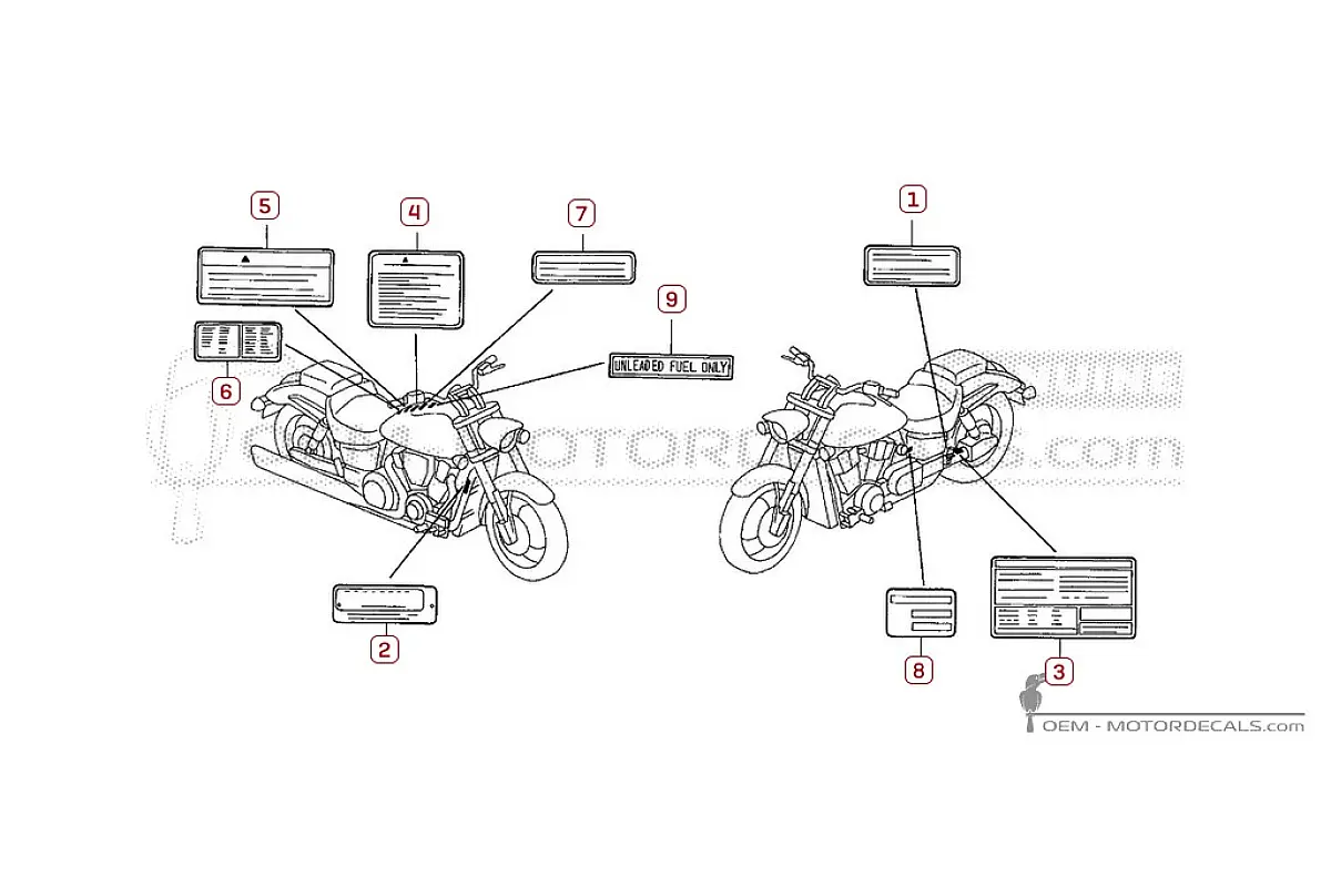 Etiquetas de precaución para VTX1800 2007 • Honda Pegatinas OEM