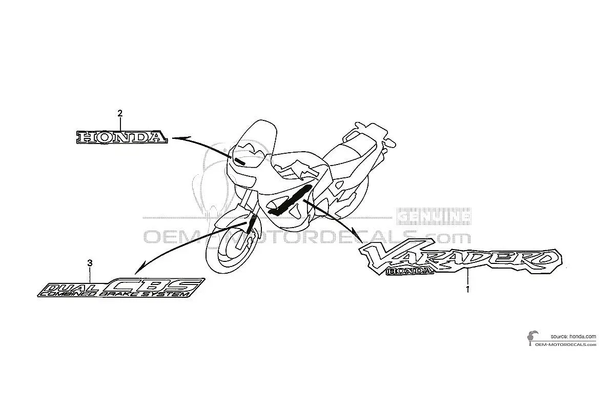 Decals for Honda XL1000V VARADERO 1999 - Golden • Honda OEM Decals