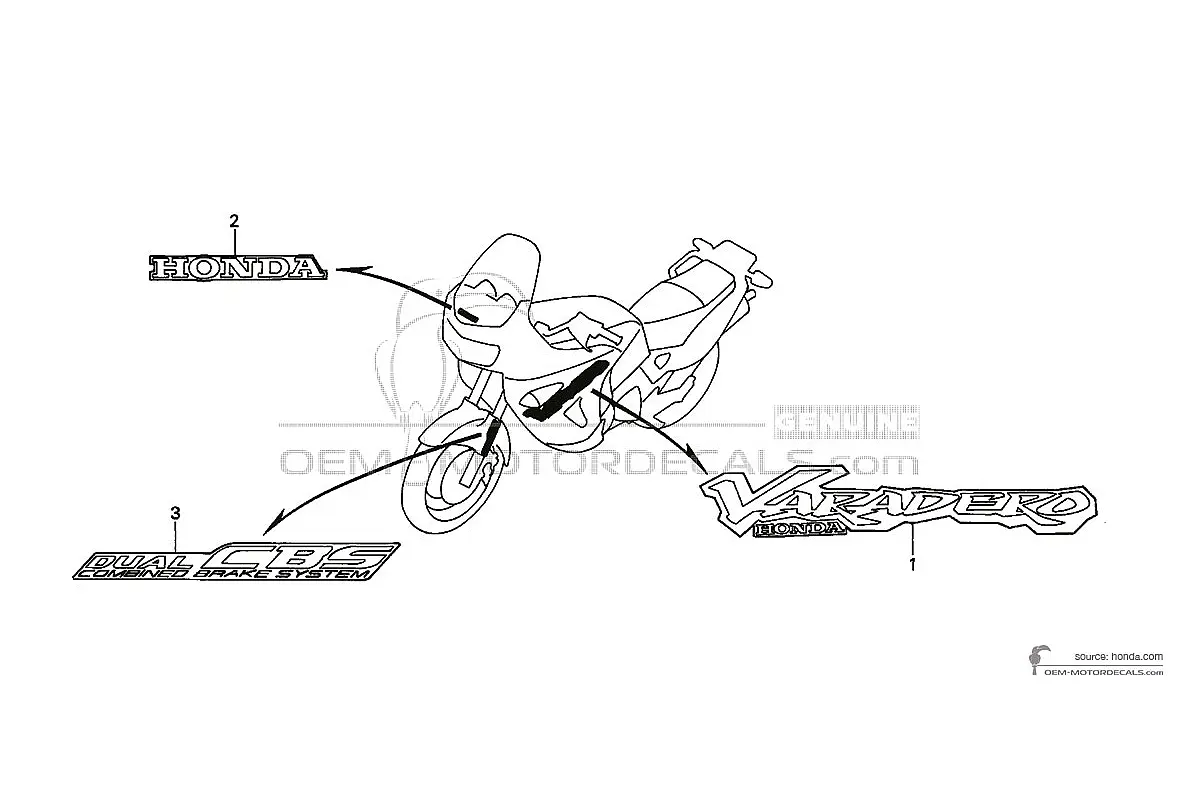 Autocollants pour HONDA XL1000V VARADERO 2001 - Bleu • Honda Autocollants OEM