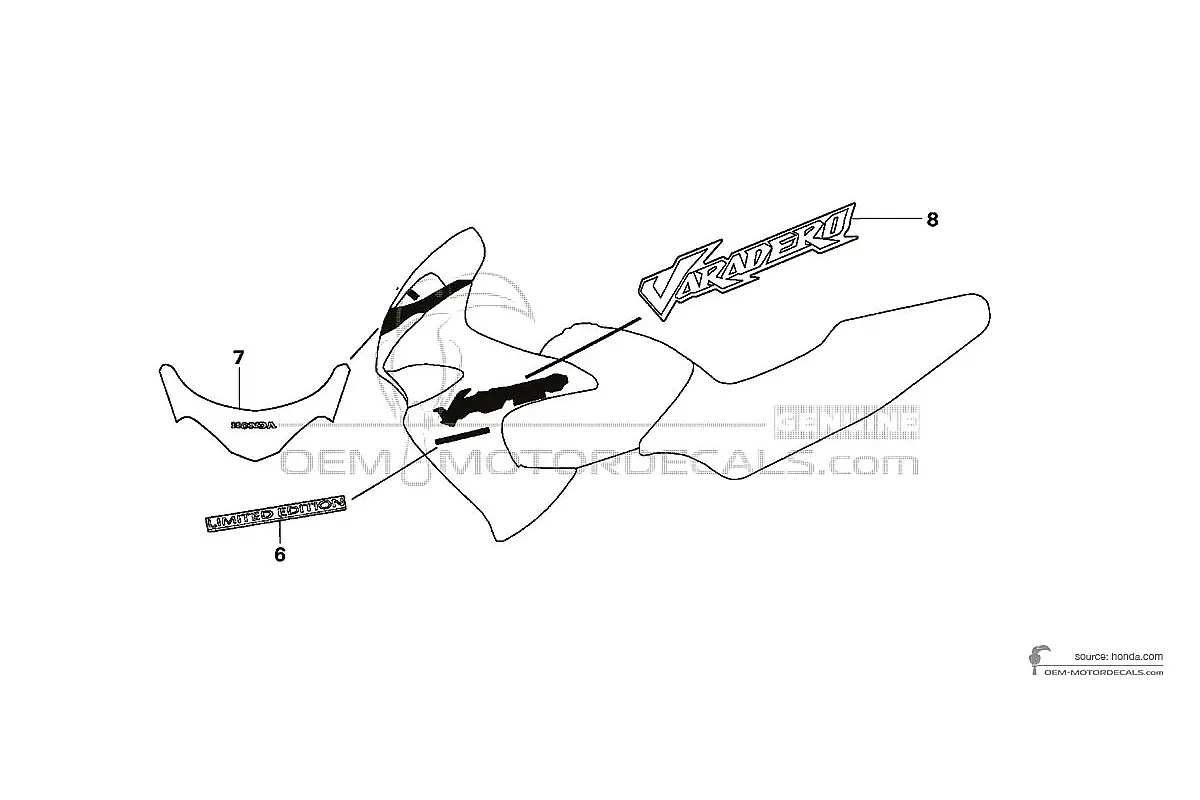 Autocollants pour Honda XL125V VARADERO 2005 - Argent • Honda Autocollants OEM
