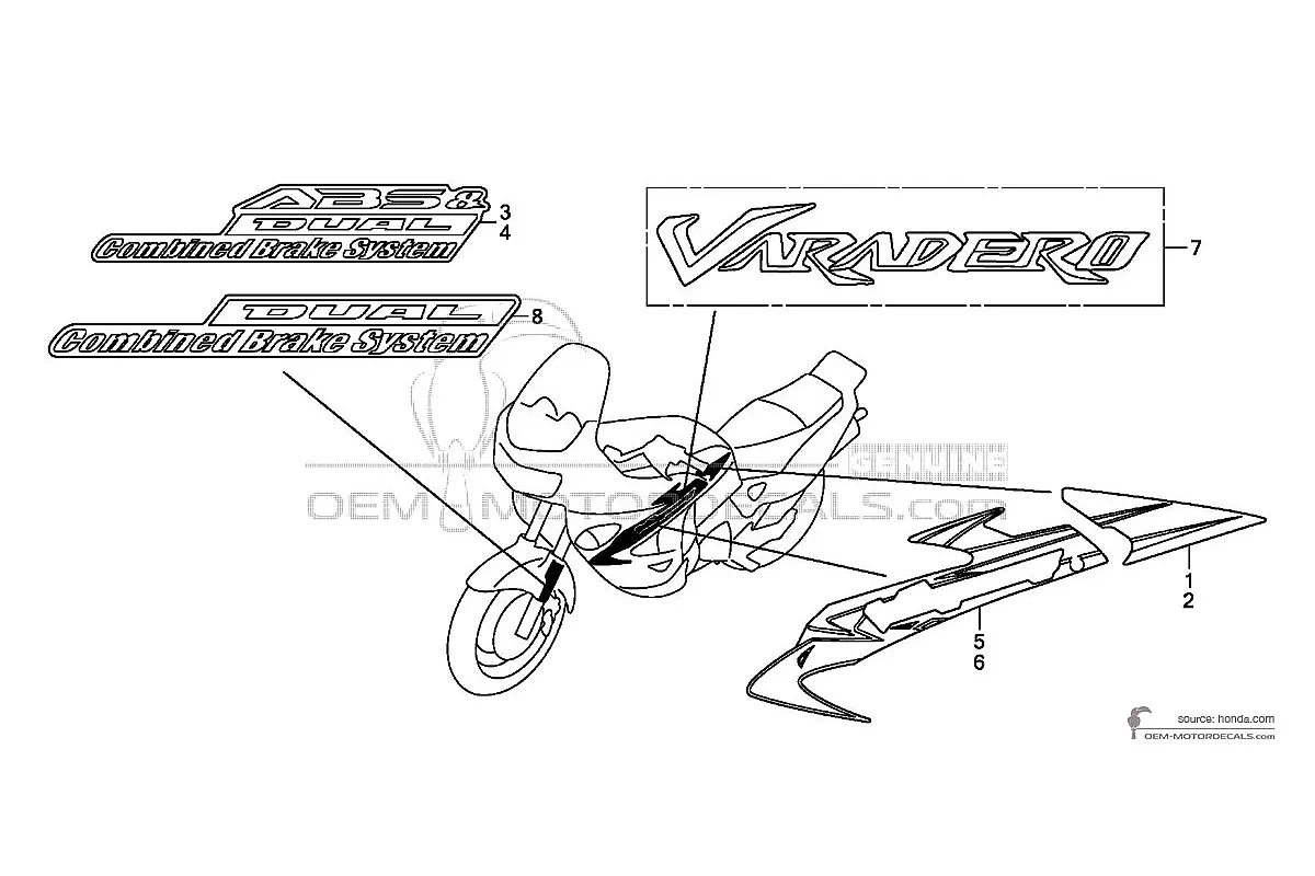 Decals for Honda XL1000V VARADERO 2007 - Red • Honda OEM Decals