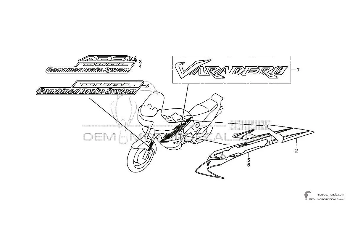 Decals for Honda XL1000V VARADERO 2010 - Yellow • Honda OEM Decals