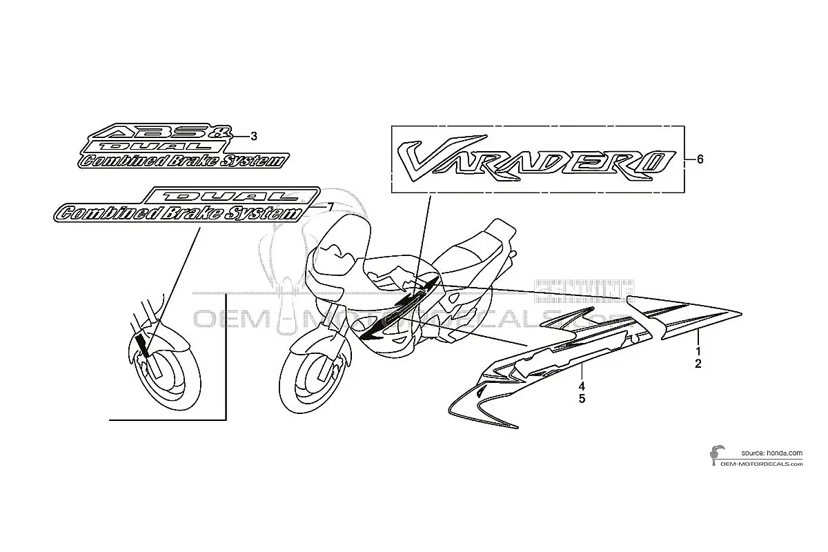 Adesivi per Honda XL1000V VARADERO 2011 - Bianco • Honda Adesivi OEM