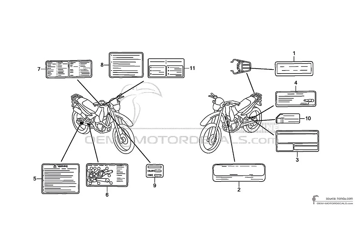 Decals for Honda XR125L 2006 - Caution labels • Honda OEM Decals