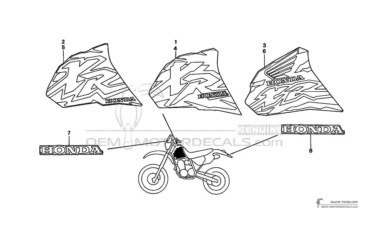 Decals for Honda XR400R 1998 - White • Honda OEM Decals