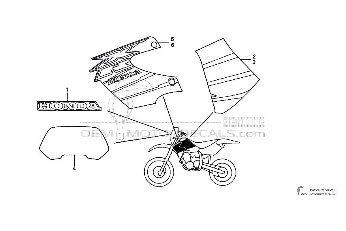 Decals for Honda XR650R  2000 - Red • Honda OEM Decals