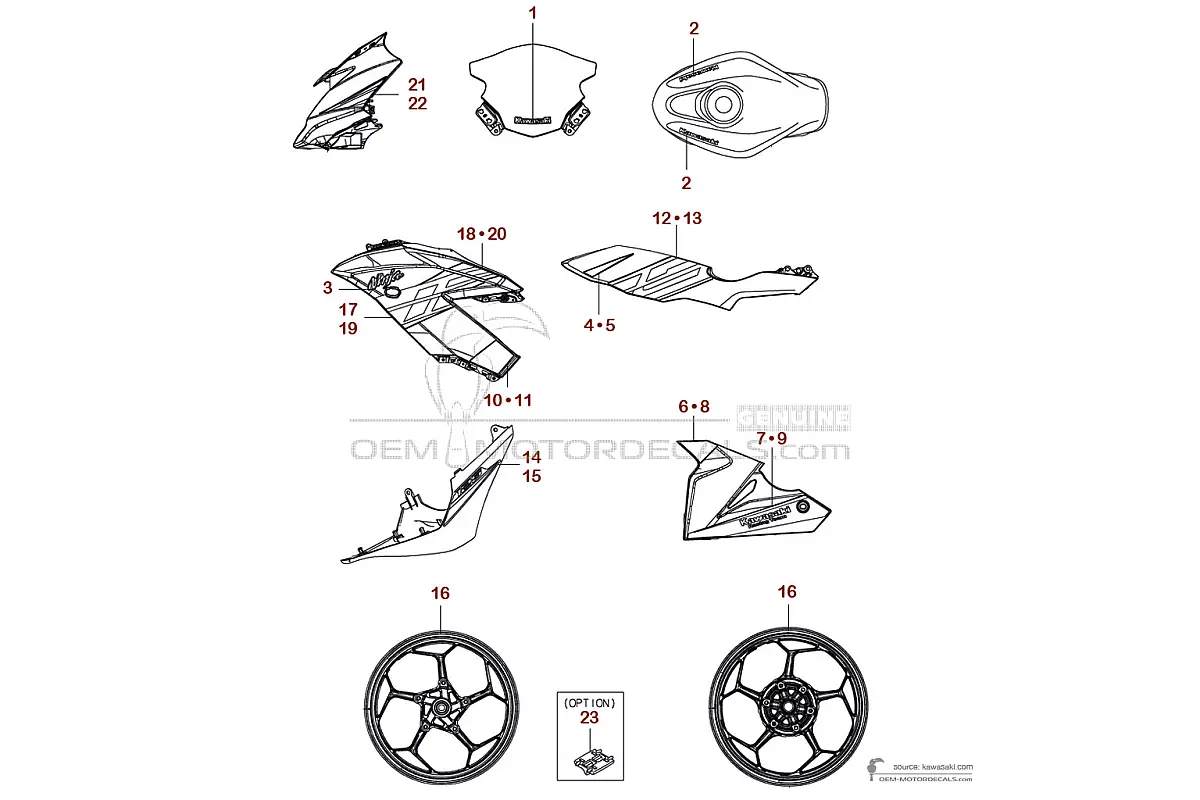 Adesivi per Kawasaki NINJA 125 2019 - Verde Nero • Kawasaki Adesivi OEM