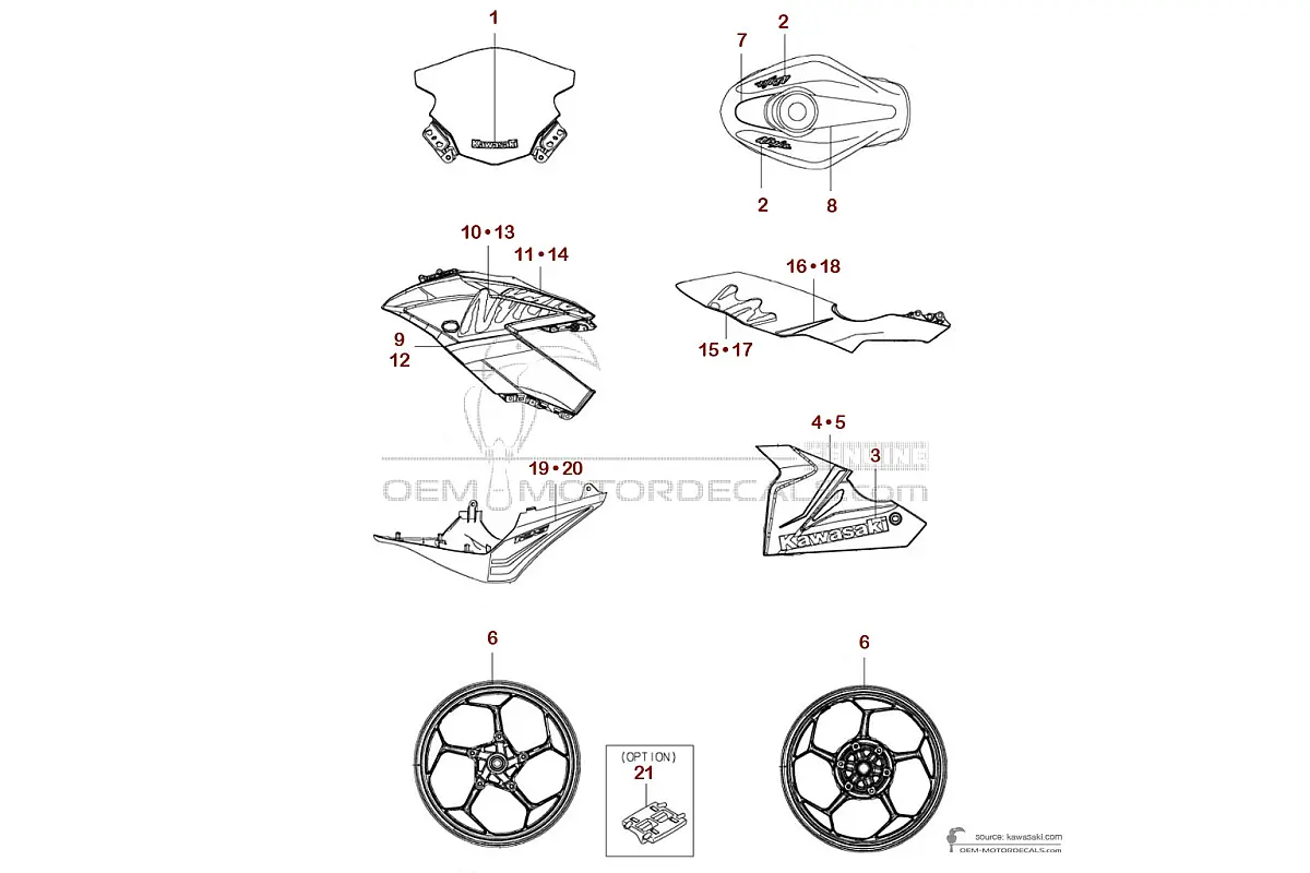 Decals for Kawasaki NINJA 125 2020 - White • Kawasaki OEM Decals