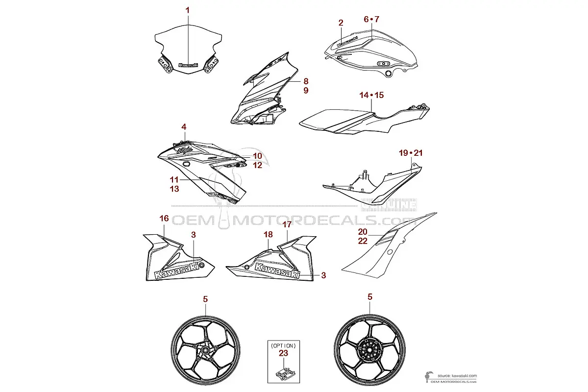 Stickers voor Kawasaki NINJA 125 2024 - Grijs • Kawasaki OEM Stickers