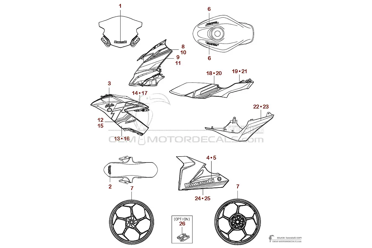 Pegatinas para Kawasaki NINJA 125 2024 - Verde • Kawasaki Pegatinas OEM