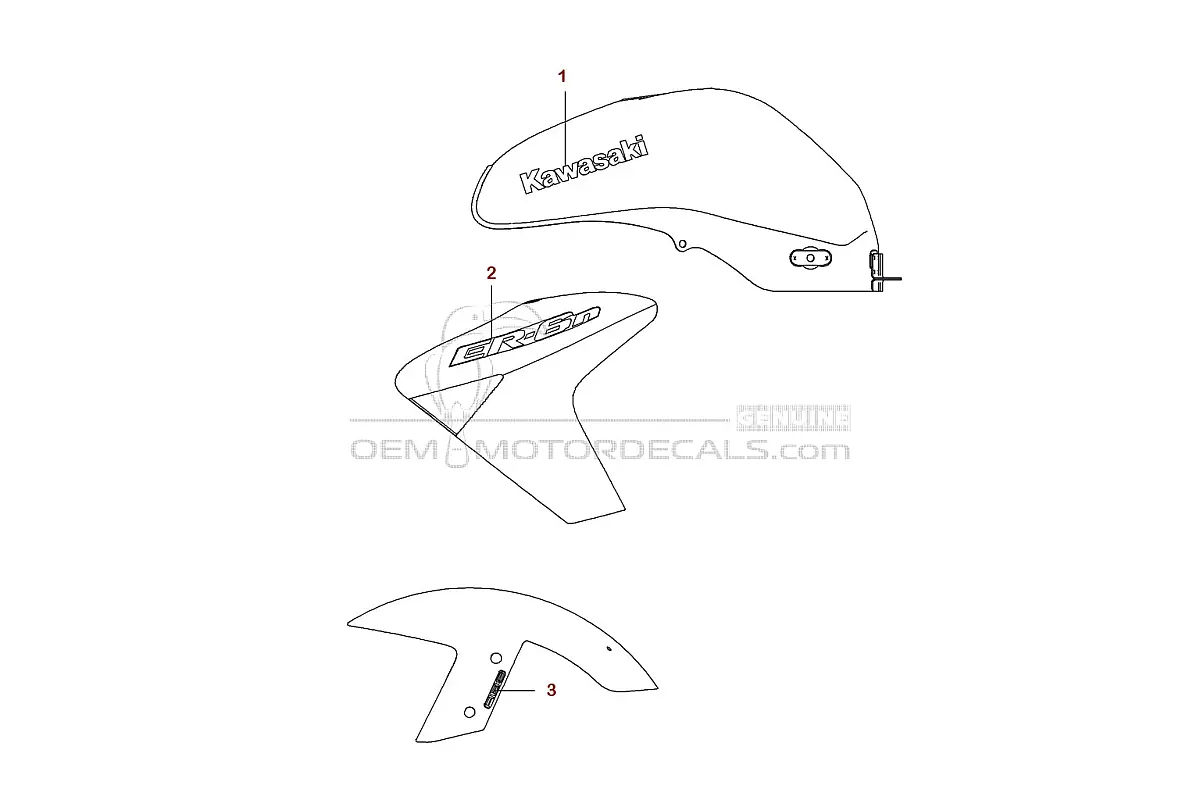 Autocollants pour Kawasaki ER650 ER6N 2006 - Noir • Kawasaki Autocollants OEM