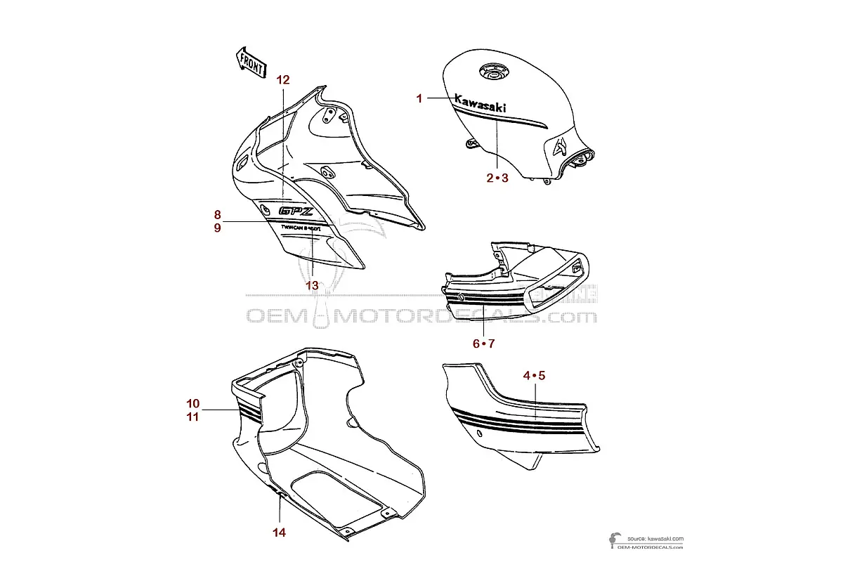 Decals for Kawasaki GPZ500S 1991 - Blue • Kawasaki OEM Decals