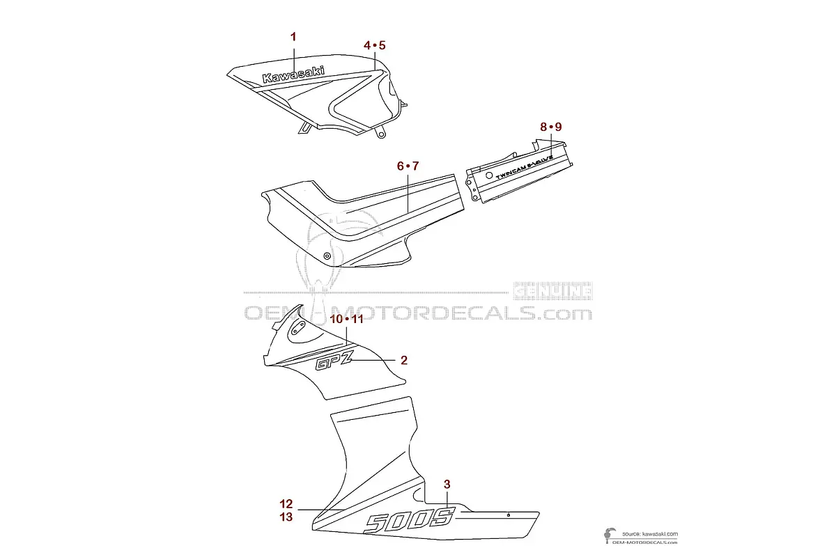 Decals for Kawasaki GPZ500S 1993 - Gray • Kawasaki OEM Decals