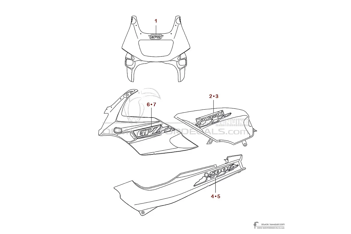 Decals for Kawasaki GPZ500S 1994 - Red • Kawasaki OEM Decals