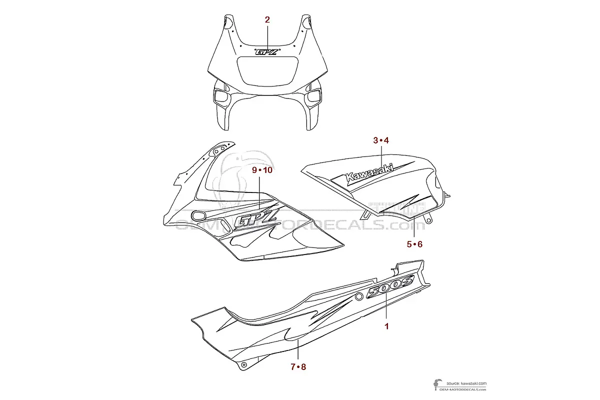 Decals for Kawasaki GPZ500S 1995 - Blue • Kawasaki OEM Decals