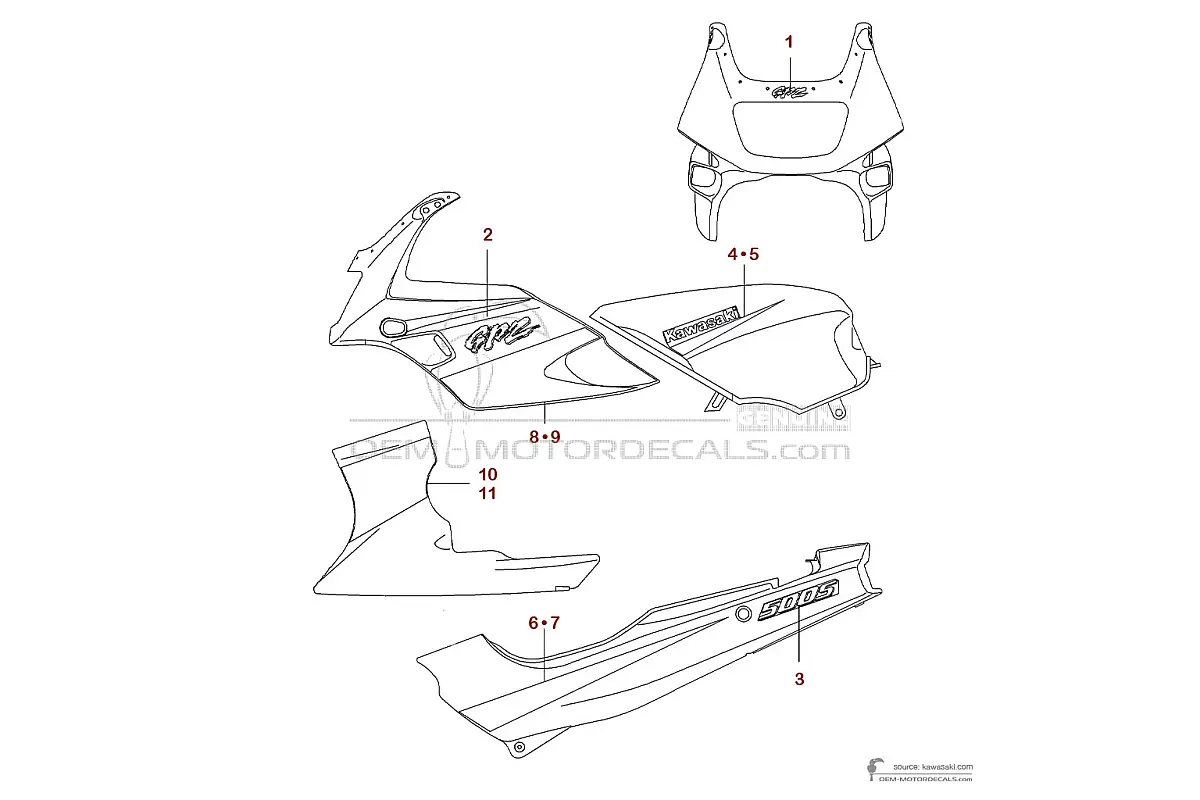 Aufkleber für Kawasaki GPZ500S 1998 - Schwarz • Kawasaki OEM-Aufkleber